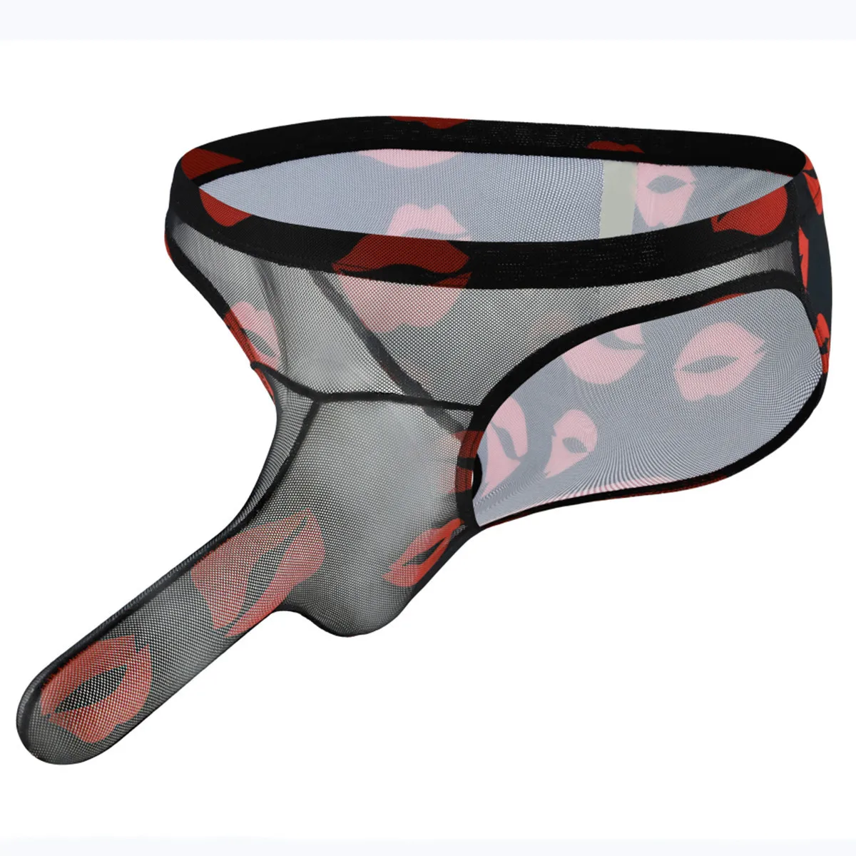 Men Sexy Lip Print Panties Elephant Nose Underpants Brief Mesh See-Through Panty Male Erotic Boxer Shorts Costume Adult Game New