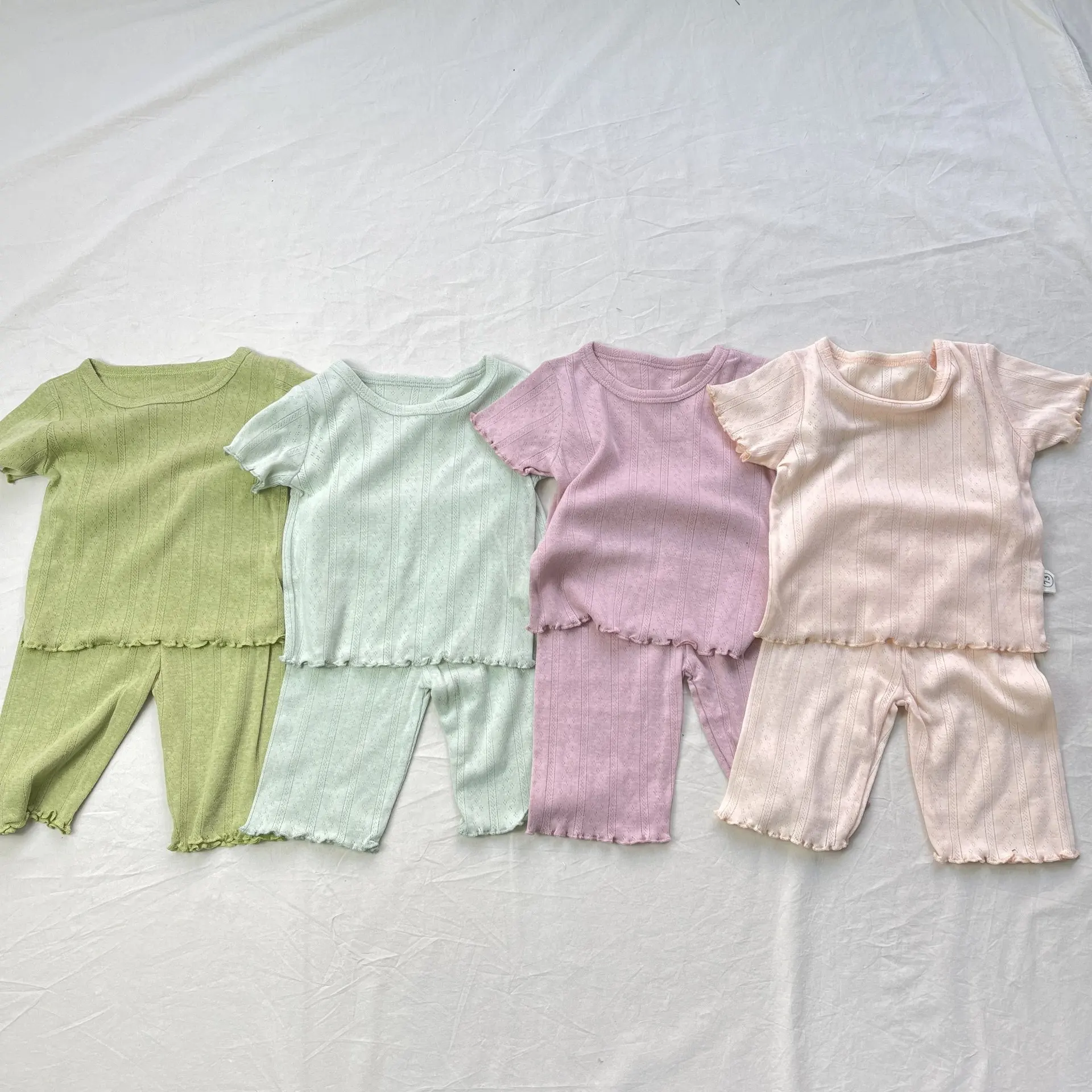 

2026 Summer New Baby Short Sleeve Home Clothes Set Girls Cotton Comfortable 2pcs Suit Infant Toddler Solid Pajamas Outfits