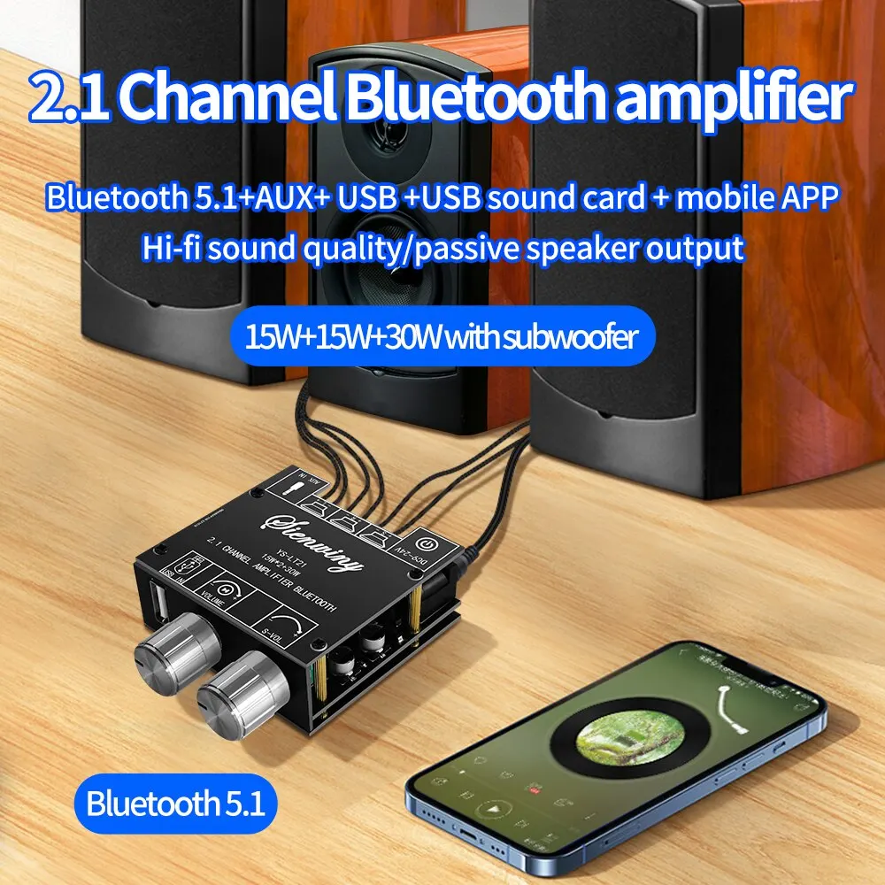 YS-LT21 modulo scheda amplificatore digitale Bluetooth 2.1 Stereo Dual Channel 15W + 15W + 30W con APP di supporto tono alto e basso