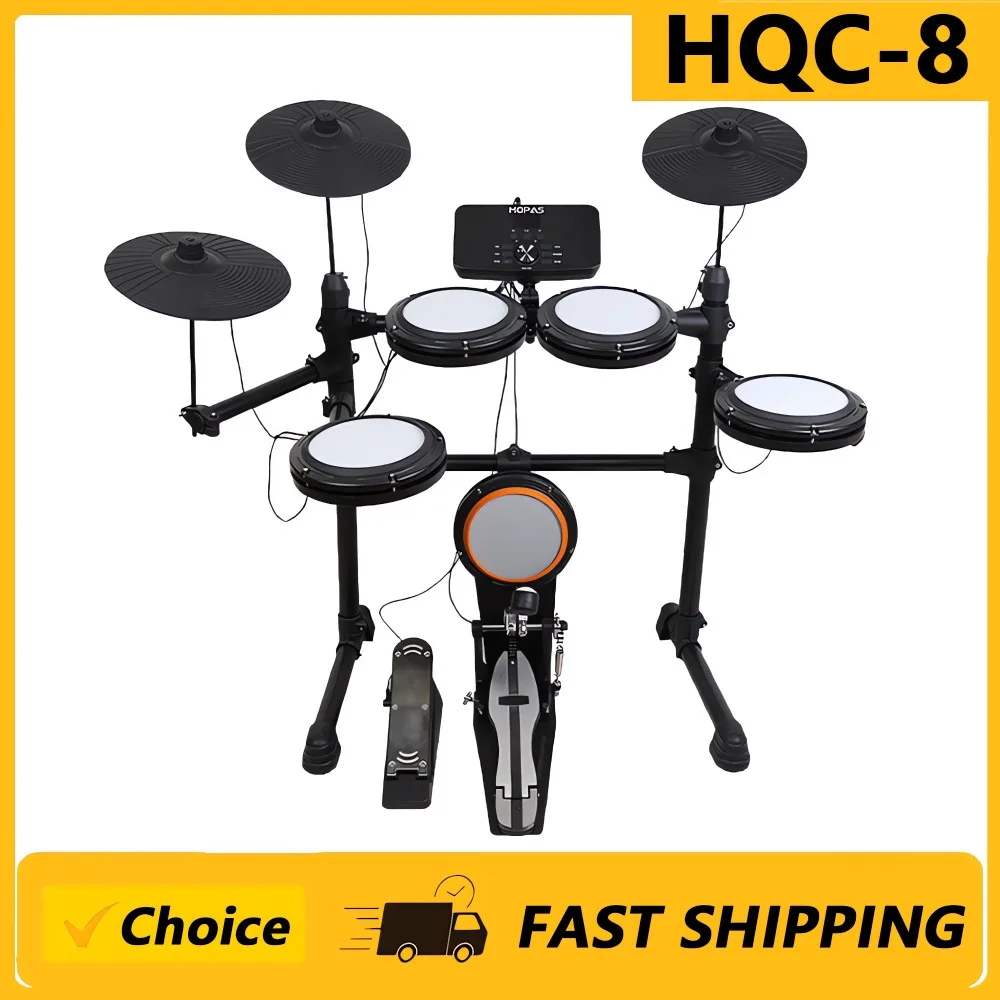 HQC-8 Electronic Drum Set Convenient 5-drum, 3-cymbal all-silicone Electronic Drum Kit 180 tones USB, MIDI, Headphone Interface