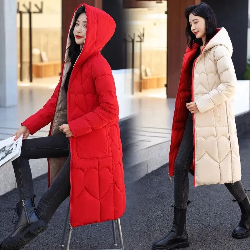 2023 New Double-face Dressing Winter Jacket Women Down Cotton Jacket OutwearLady cappotto lungo con cappuccio Warm Female parka