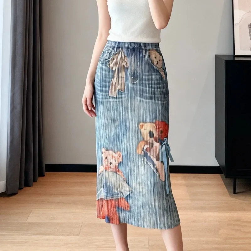 

Miyake Pleated Original Print Skirt Plisse Loose Plus Size Straight Jupe 2026 Summer New Pleats Elegant Bear Fold Half Skirt