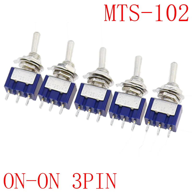 5Pcs ON-OFF-ON  ON-ON3 PIN/6PIN 2/3 Position Mini Latching Toggle Switch AC 125V/6A 250V/3A MTS-102 MTS-103 MTS-202 MTS-203