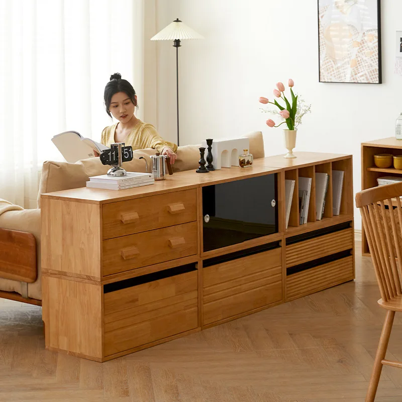 Solid wood free combination cabinet household living room TV cabinet module bookcase bedroom bay window storage