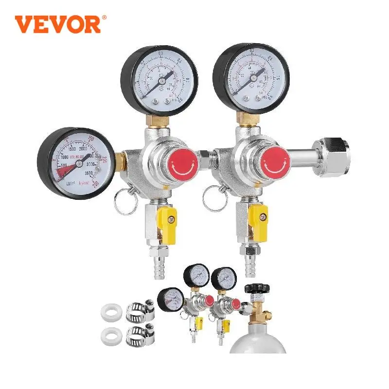 VEVOR CO2 Regulator Dual Triple Gauges with Check Valve Draft Beer Keg Homebrew CGA320 for Beer dispenser Home Bar Use