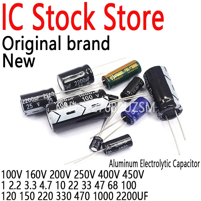 Aluminum Electrolytic Capacitor 100V 160V 200V 250V 400V 450V 1 2.2 3.3 4.7 10 22 33 47 68 100 120 150 220 330 470 1000 2200UF