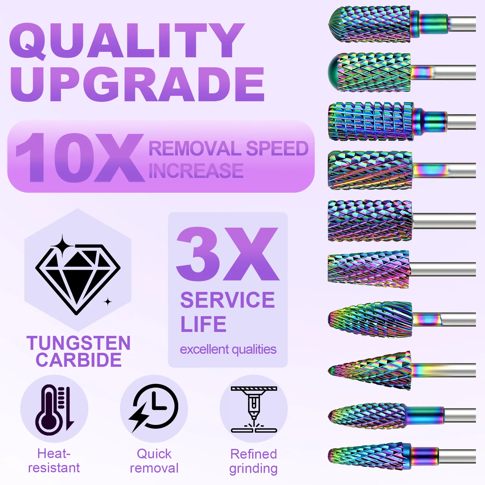 Punte Professionali per Trapano per Unghie in Acciaio al Tungsteno Elettroplaccato Arcobaleno per Set di Strumenti per Manicure e Pedicure