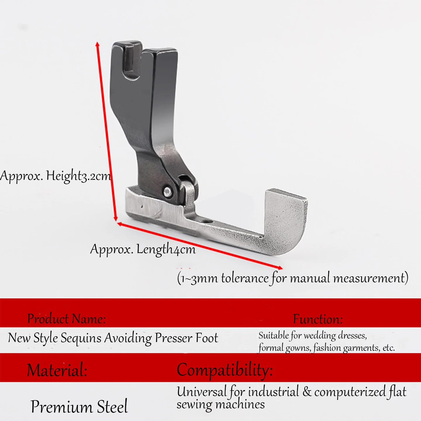 Avoiding Presser Foot, Premium Hard Steel Sequins Sewing Foot For Industrial Computer Flat Lockstitch Machine, No Need Cut Hamm