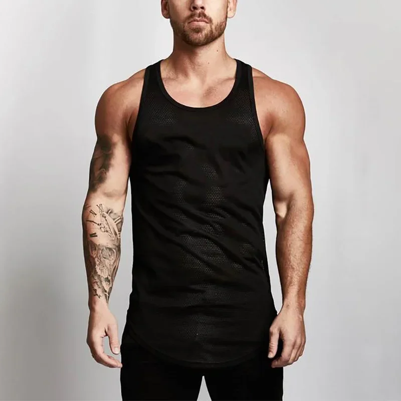 Muscleguys Men\'s Mesh Tank Tops Fitness Clothing 2023 Summer Muscle Vest Gyms Stringer Tanktop Canottiere Bodybuiding Sleeveless