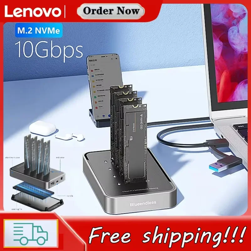 

Lenovo Dual-Bay M.2 NVME SSD Clone M.2 NVme SSD Reader 20Gbps USB3.2 Type C OFFline Clone Duplicator NVme PCIE Enclosure