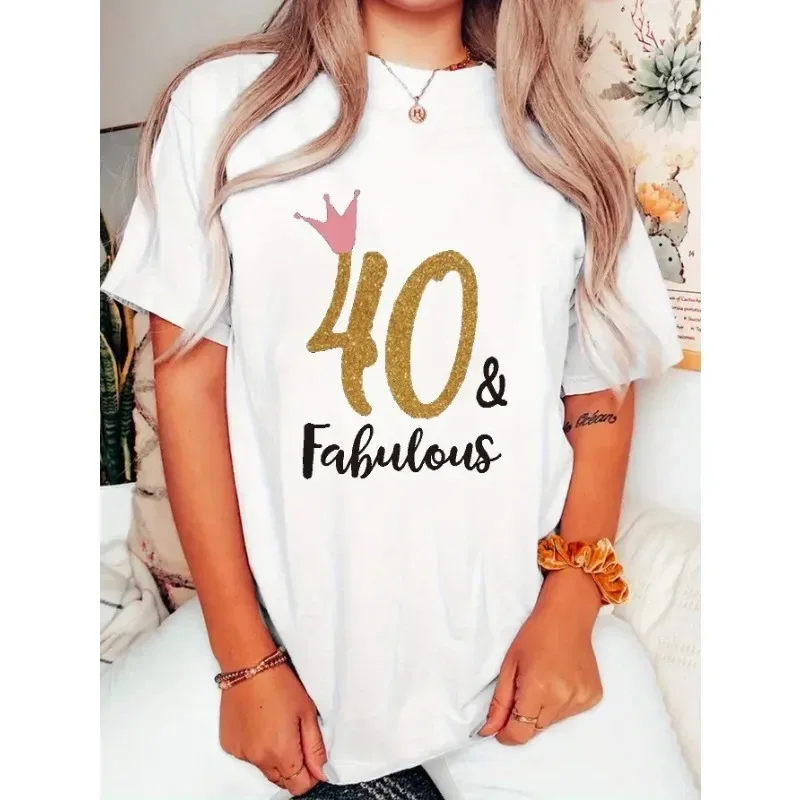 I Make 40 Look Good Printed T-Shirt Fun Graphic T-Shirt Women's Friend 40th Birthday Cotton Short Sleeve Women's White T-Shirt