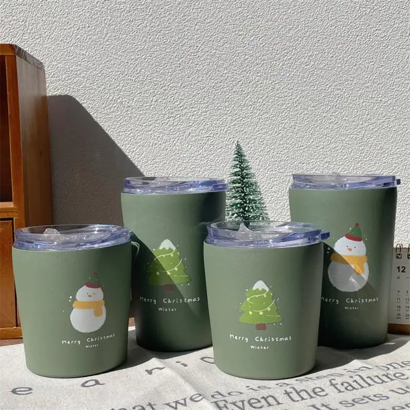 

240ML/360ML Stainless Steel Coffee Cup Christmas Tree Snowman Water Bottle Mini Thermos Mug Leak-Proof Outdoor Travel Vacuum Cup