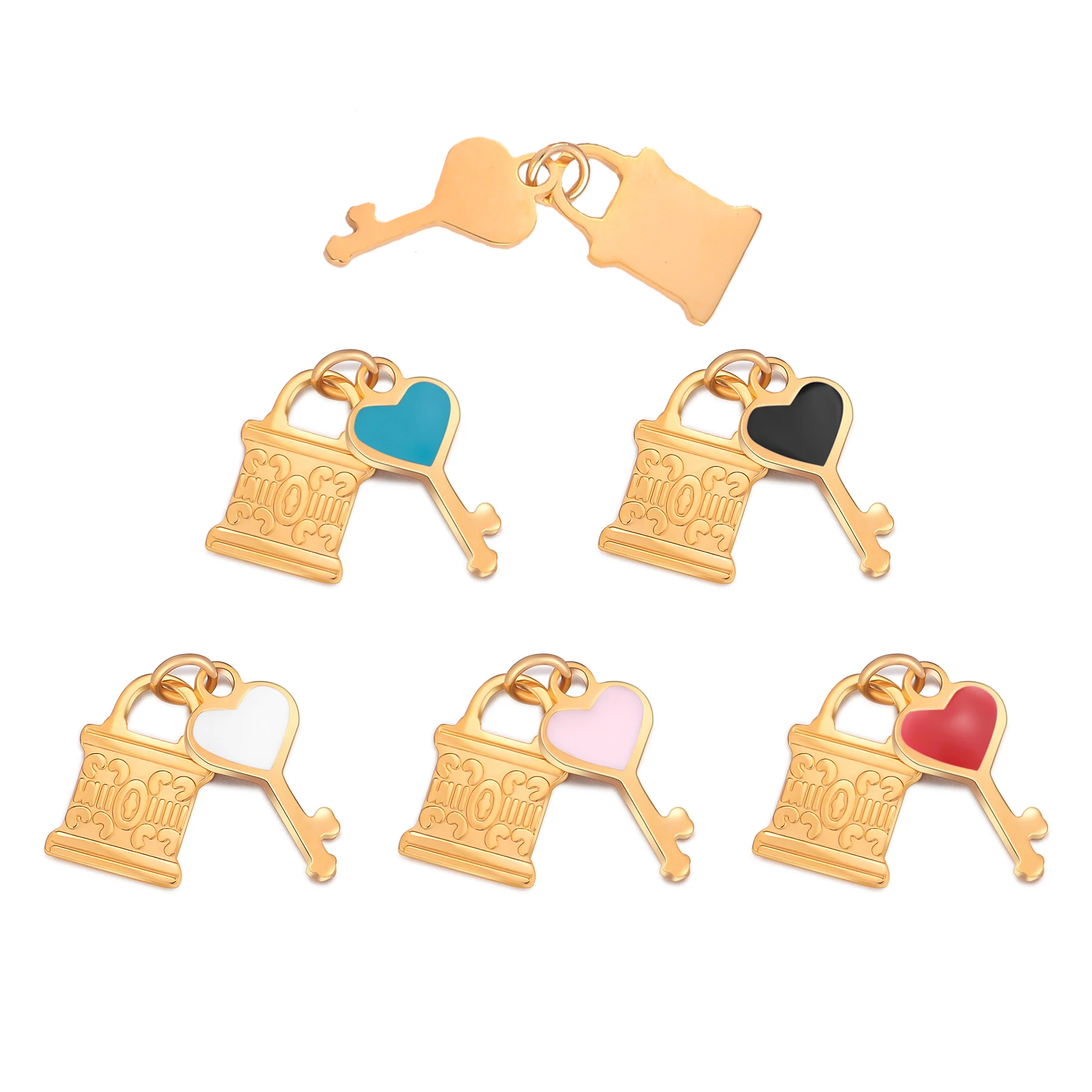 

2Pcs New 18K Gold Plated Stainless Steel Lock Key Heart-shaped Charm for DIY Necklace Bracelet Jewelry Making Pendant