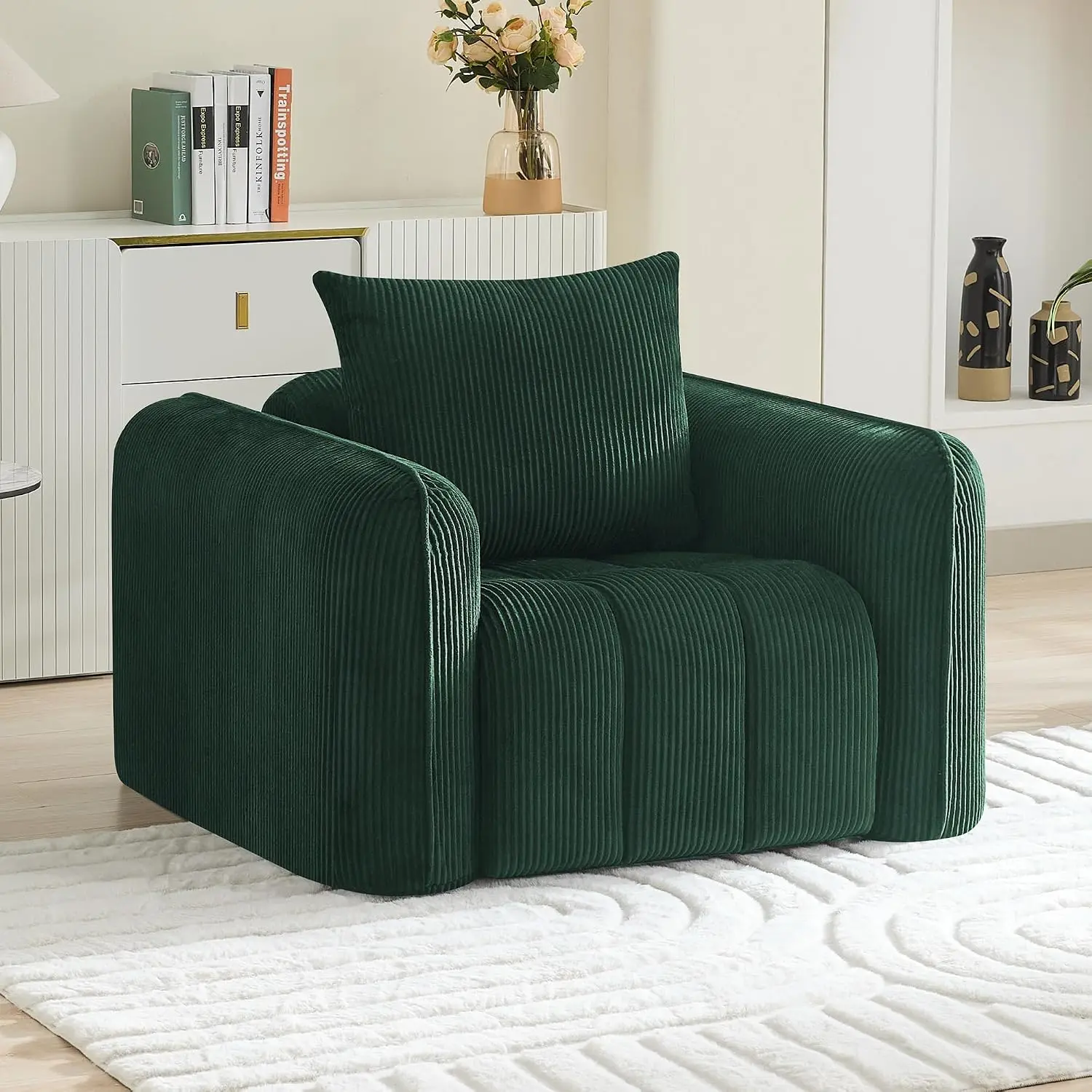 83'' Corduroy Sofa, Oversized 3 Seater Deep Seat with Rounded Armrest, Modern Upholstered Cloud for Living Room, No Assembly, Cu