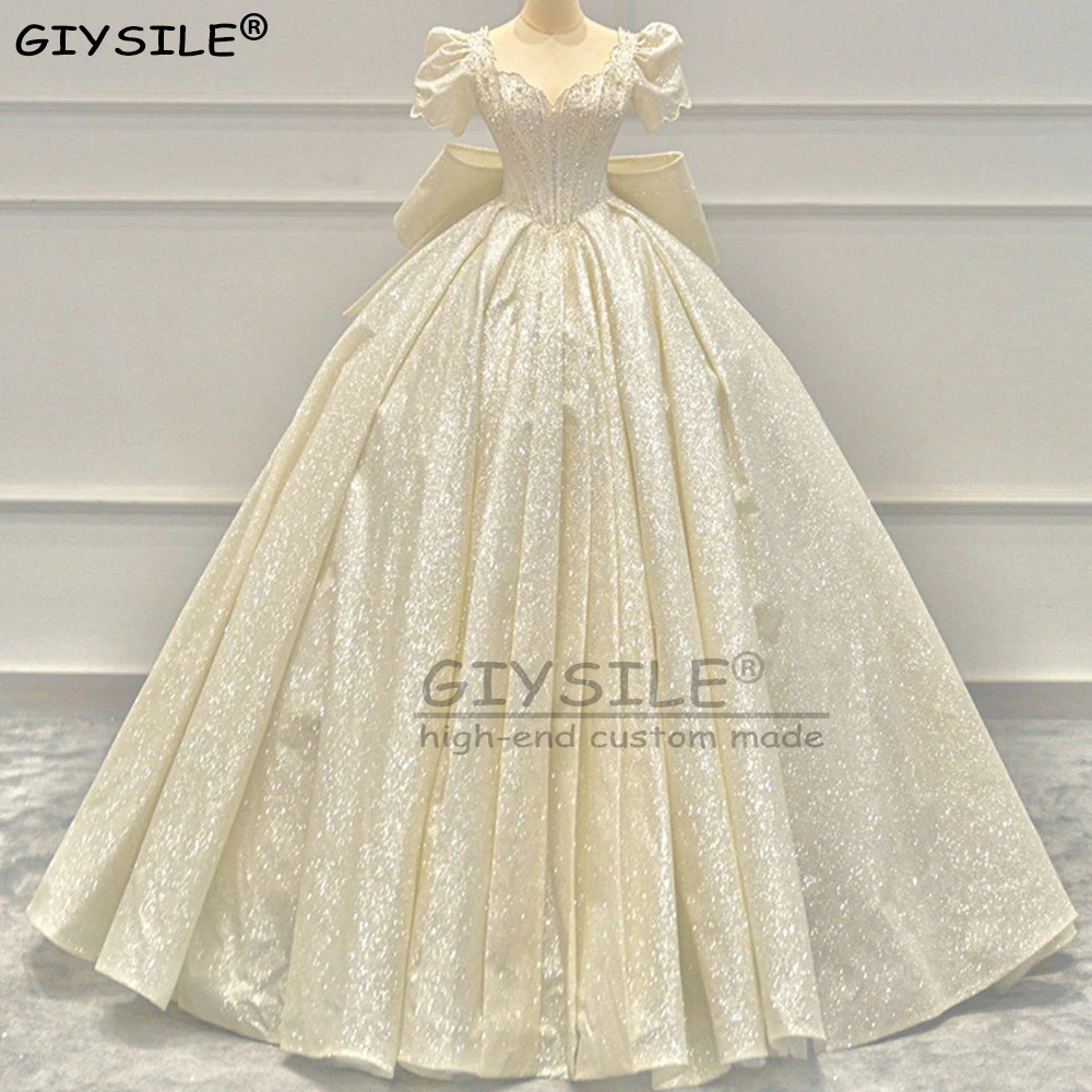 

GIYSILE Customized Sleeved Retro Exquisite Wedding Dresses V-neck Beading Sequined Vintage Princess Ball Gowns Vestidos Novia