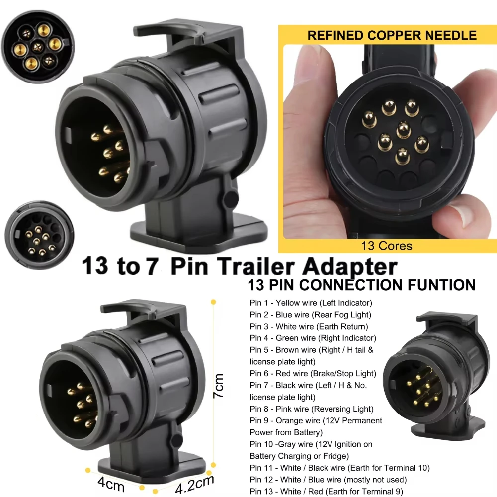13 Pin to 7 Pin/12V 13 Pin/12V 7 Pin Towing Adaptor Waterproof Trailer Caravan Truck RV Towbar Plug Electrical Socket Connector