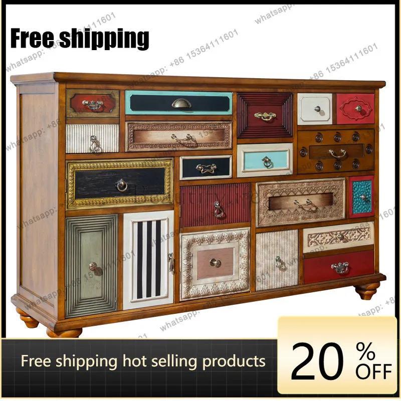 Zj. American solid wood porch cabinet living room retro balcony locker