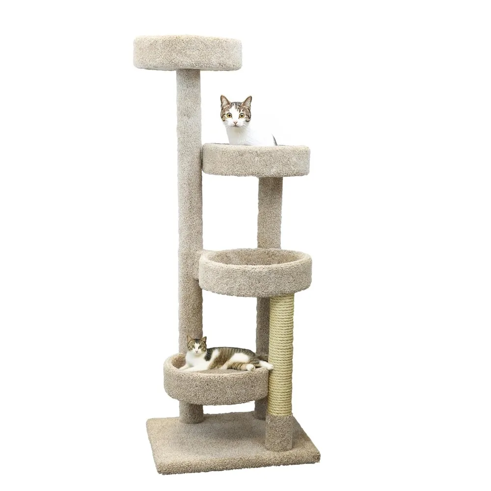 

Cat Tree, Beige, Easy Assembly, Crafted From Solid Wood and Plush Household Grade Carpet, Customized