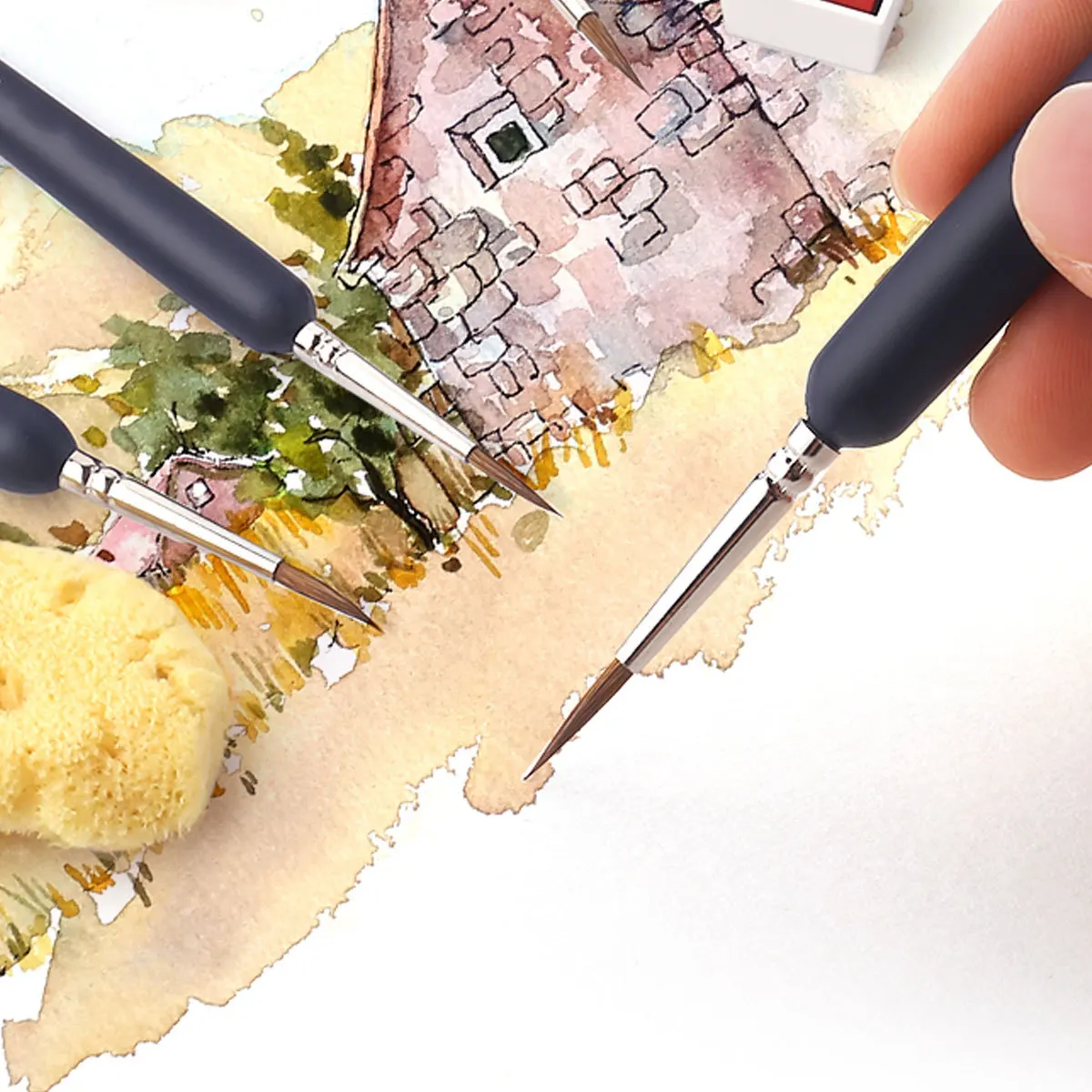 

5Pcs Wolf Hair Detail Paint Brush Set Range 000 00 0 1 3 Easy-Grip Handles Fine Detailing Miniature Painting Detail Paint Brush