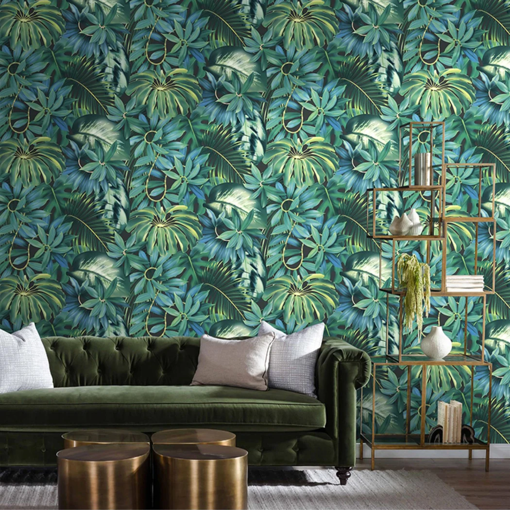 Tropical Rain Forest Wallpaper 3D Green Leaves Background Wall Mural Cafe Restaurant Hotel Wallpaper Living Room