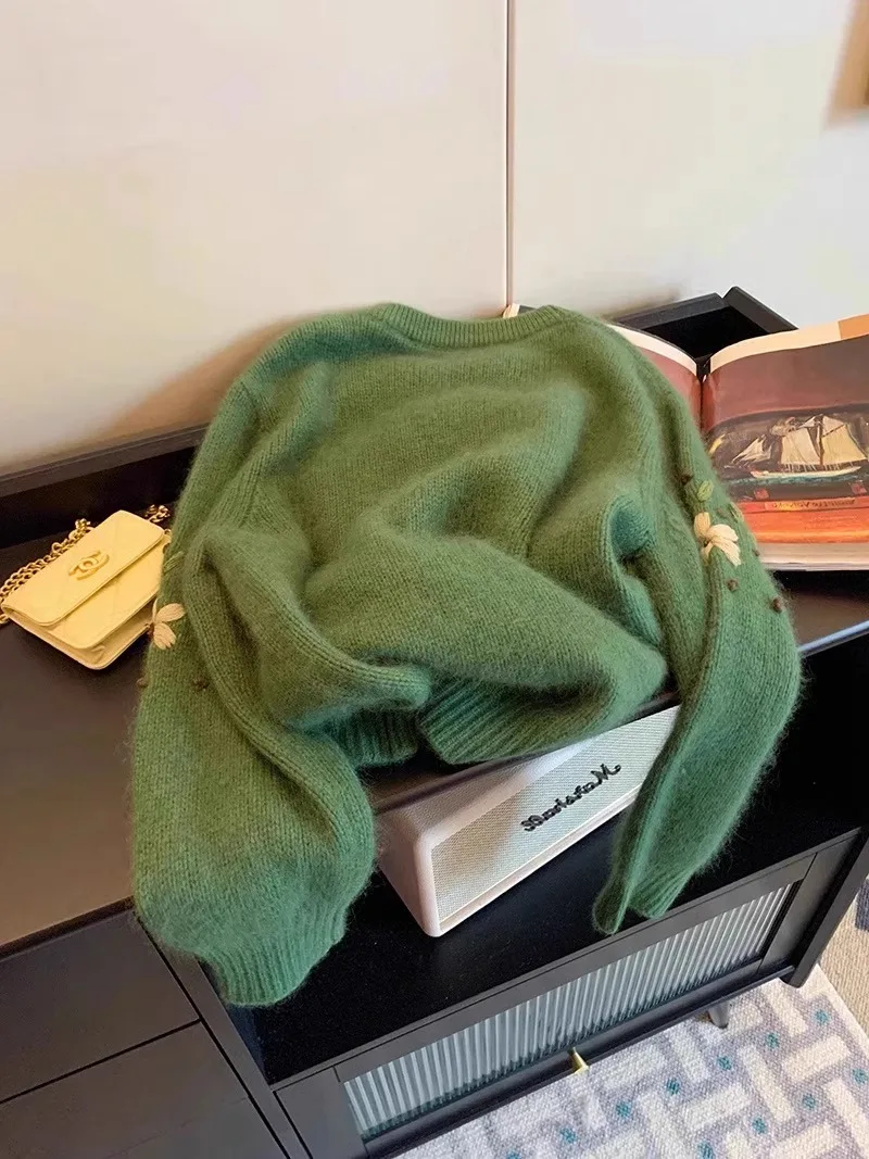 

Loose Men's Knitted Sweater High Street Sle Retro Autumn Winter Large Size 300 Pou Couple's Casual Faion Baseball Collar