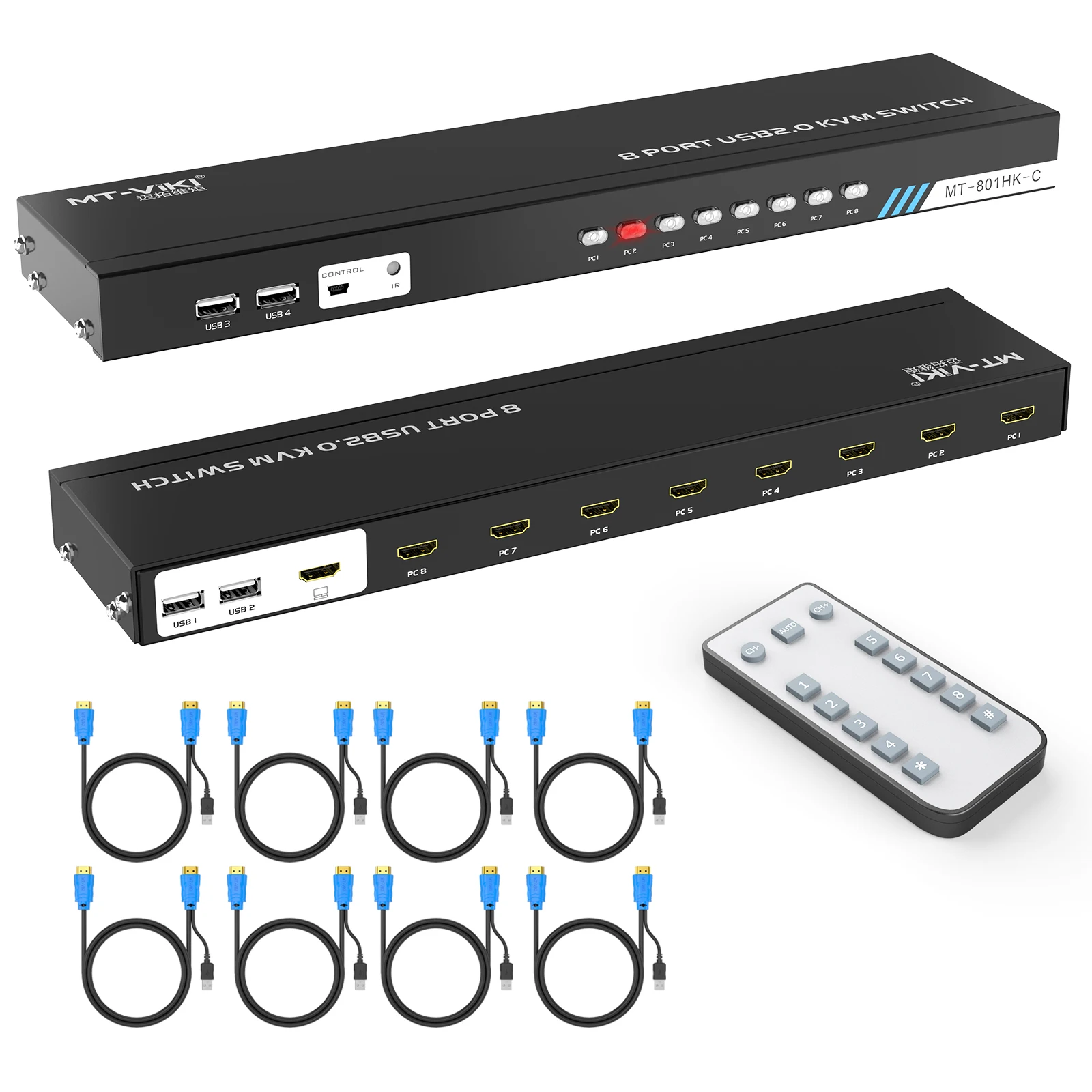 

4K 30 Гц 8-портовые KVM-переключатели HDMI + кабели (обновленные 2 в1), консоль HDMI KVM-коммутатора MT-VIKI 1U для монтажа в стойку 8x1