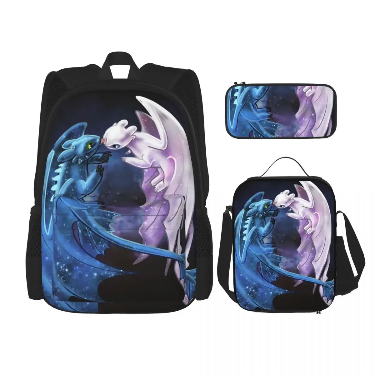 Toothless And Light Fury Backpacks Boys Girls Bookbag Students School Bags Kids Rucksack Lunch Bag Pen Bag Three-Piece Set