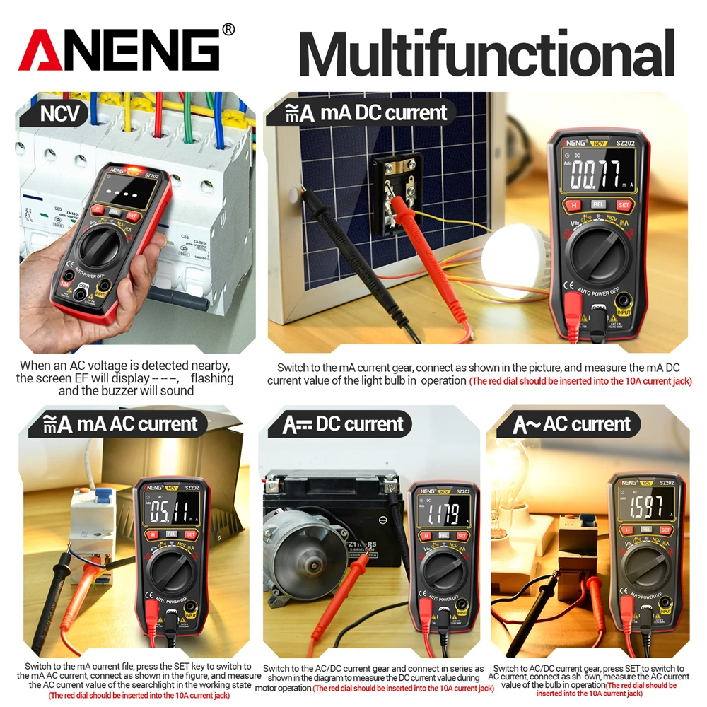 ANENG B18 تسليط الضوء على الجهد اختبار القلم NCV + SZ202 الرقمي اختبار الجهد / المقاومة الجهد الاستقراء متعددة الوظائف المهنية الكهربائي أدوات الكشف مجموعة