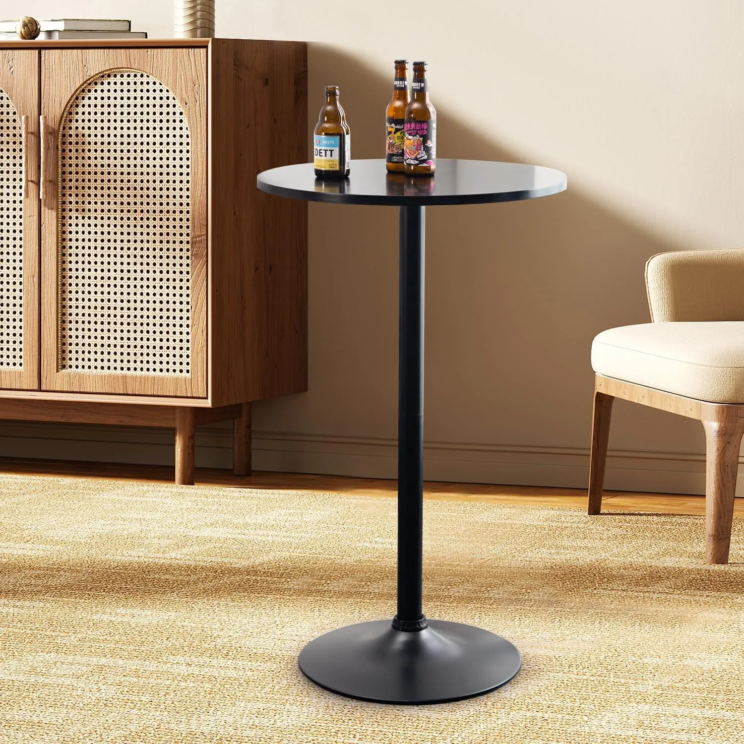 Modern Round Pub Hydraulic Dining Room Home Kitchen Bar Top Tall Table, Black image 2