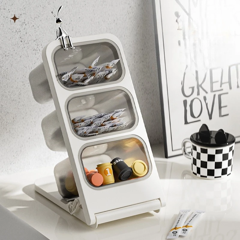 Organizador de Bolsitas de Té de 3 Niveles, Caja de Almacenamiento de Cápsulas de Café de Plástico, Gran Capacidad, Soporte de Escritorio para Cocina, Cafetería, Oficina, Despensa