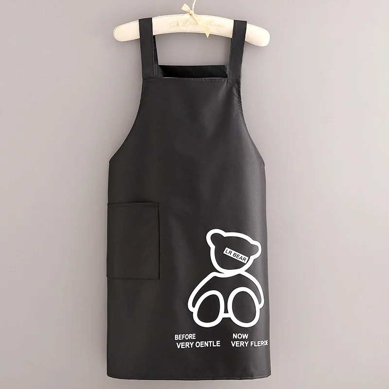 

Cute Bear Print Waterproof And Oil-proof Apron Ladies Men Home Aprons Resistant Baking Accessories Bbq Restaurant Cafe Aprons