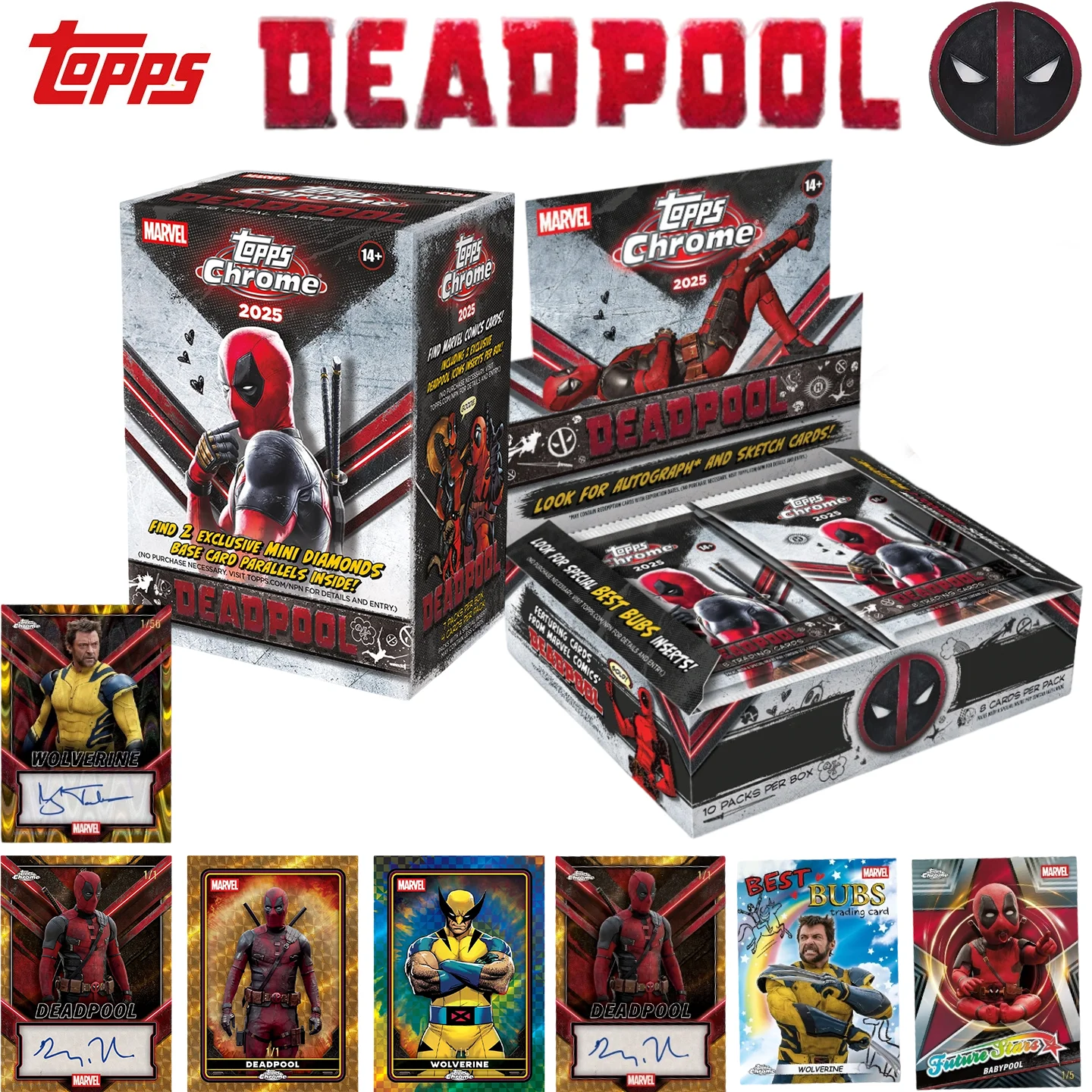 

Коллекционные карточки Topps Official Deadpool Chrome Exclusive 2025: Премиум-набор для хобби, лимитированная серия, коллекционный бокс Deadpool Hobby Box