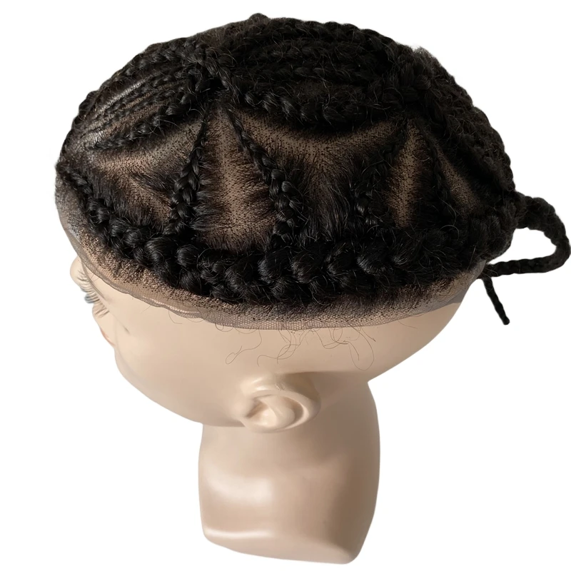 Reemplazo de cabello humano virgen brasileño para hombres negros, tupé doble de 8 trenzas de maíz, 8x10, Unidad de encaje completo