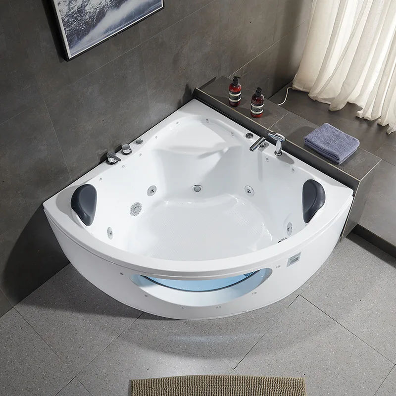 Triangular fan-shaped acrylic home hotel couple adult double tub surfing massage bathtub
