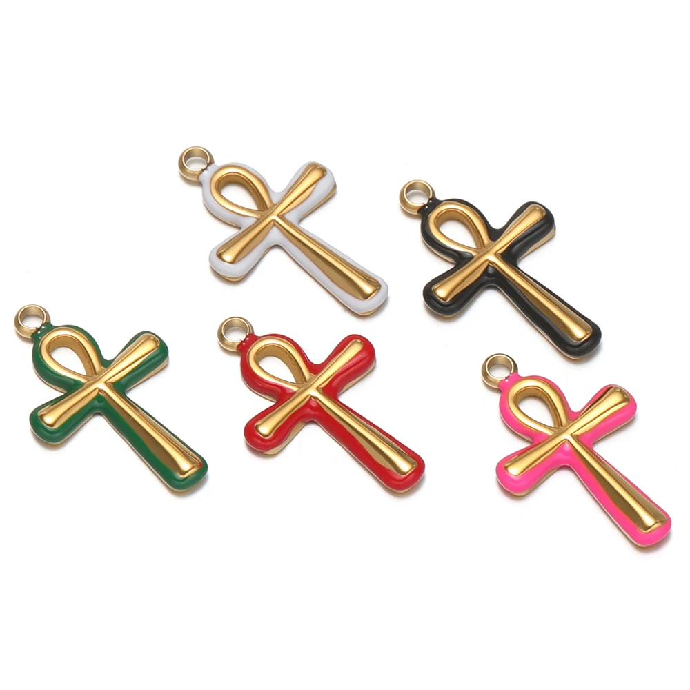 5 Stück Edelstahl-Kreuzanhänger mit Emaille, religiöse Charms für DIY-Schmuckherstellung von Halsketten, Ohrringen und Armbändern. – Detail 3