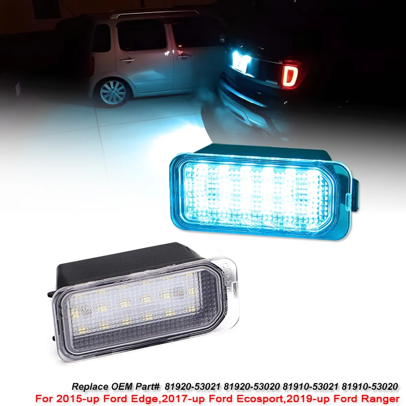 

Комплект из 2 светодиодных фонарей подсветки номерного знака для Ford Kuga, S-Max, Mondeo MK4, MK5, MK2, Fiesta 2008-2019, Focus, а также для Ford, Jaguar XJ, XF