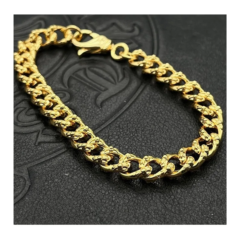 

Punk Hip Hop Thai Silver Plated Full Flower Cross Flower Bracelet Men's and Women's Jewelry Cuban Chain Cross Bracelet