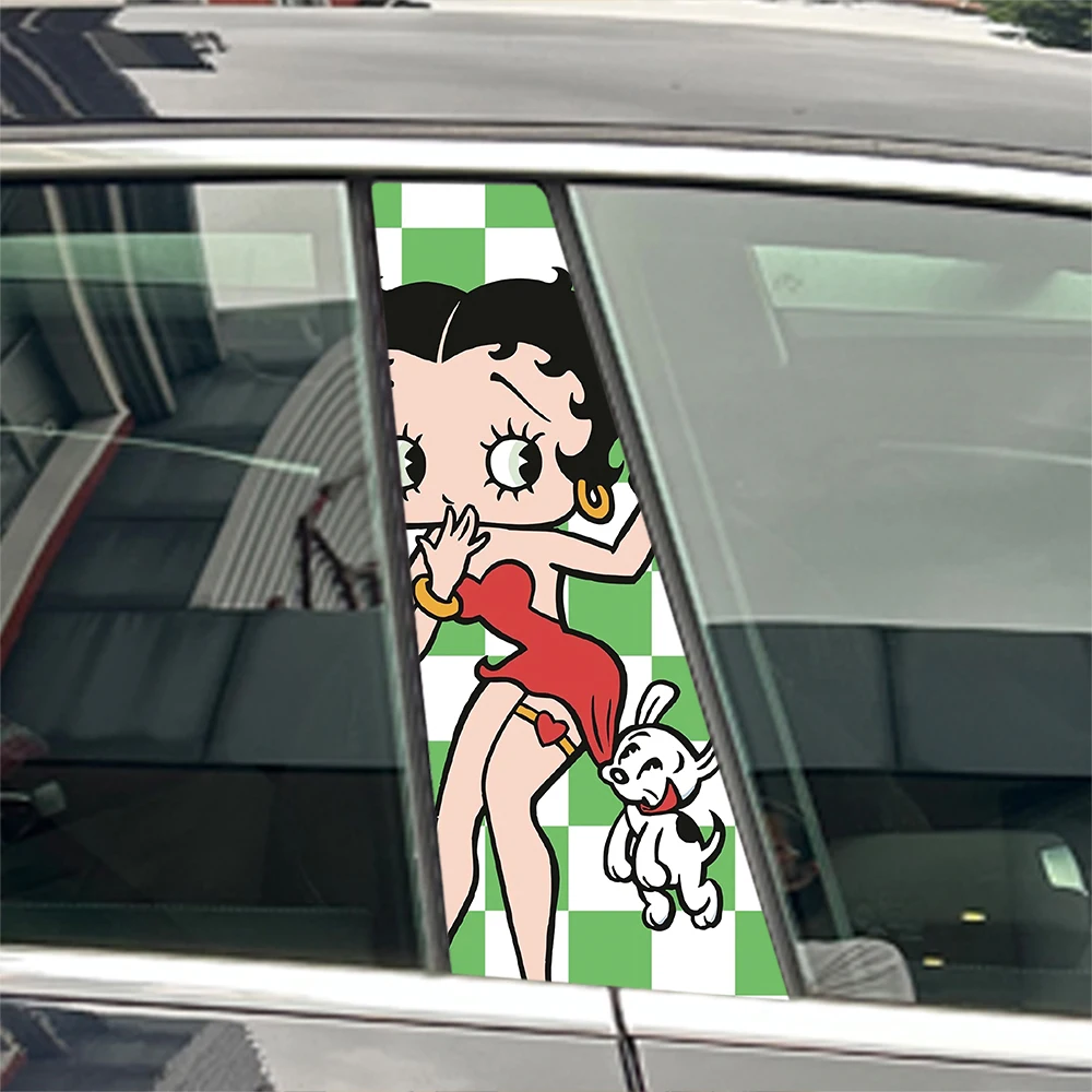 2pcs Anime Cute LSweet Lovely Girl Car B-pillar Stickers Center Column Decoration Cover Scratches Waterproof Decals