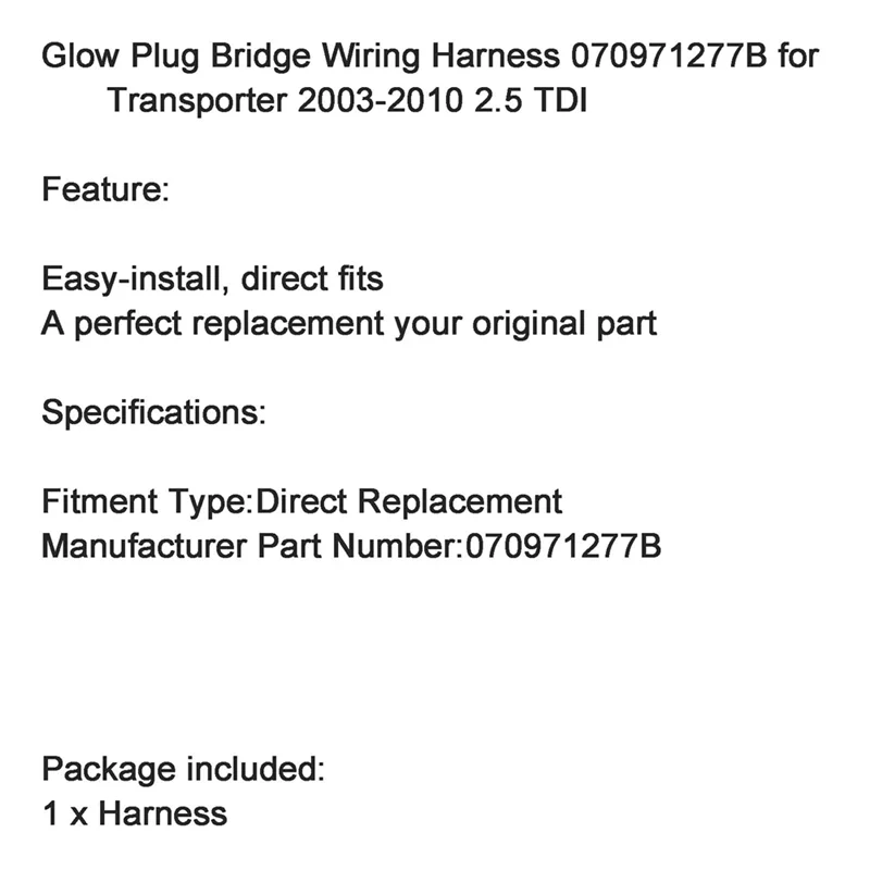 

4Pcs Engine Glow Plug Bridge Wiring Harness 070971277B For VW Transporter 2003-2010 2.5 TDI 07Z971277A,074972095B