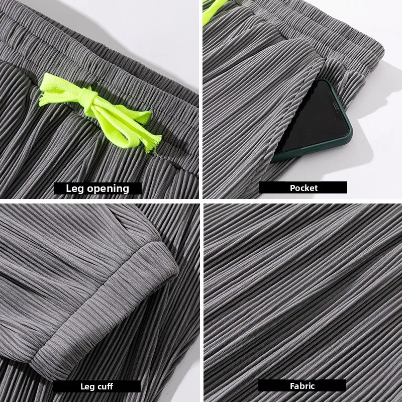 بنطلون رياضي رجالي صيفي من الحرير الصناعي، فضفاض وواسع الساق، مريح وقابل للتنفس، مصنوع من مزيج البوليستر