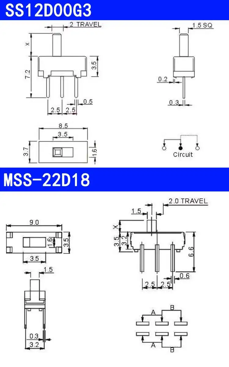 20 Stück Miniatur-Kippschalter, vertikal/horizontal, Inline-Schalter für Spielzeug, 3-polig, 6-polig, zwei, drei Positionen – Detail 7