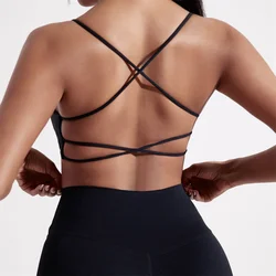 Solid Color cross back Women Fitness Sport bra top soft tight Comprehensive training jogging gym yoga underwear With chest pad