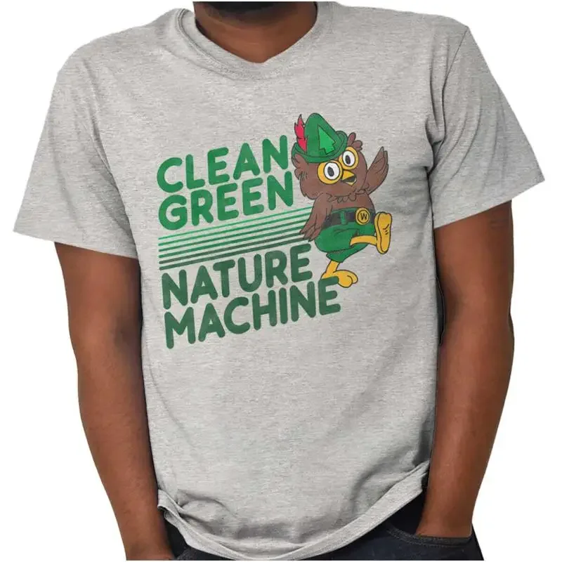 Retro Woodsy Owl Clean Green Nature Machine Womens or Mens Crewneck T Shirt Tee