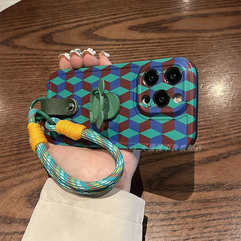 

Винтажный тканый узор с медвежьим цветным держателем на голову, ремешок для телефона Apple 15promax, чехол 15pro fashion 16promax 14pro/16