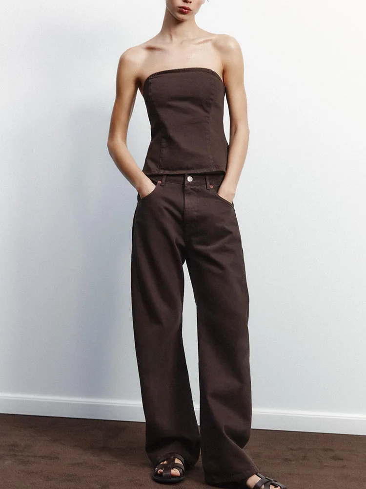 

Милый модный комплект из топа и джинсов с запахом, Новое поступление, летняя коллекция, удобные длинные брюки, верхняя одежда