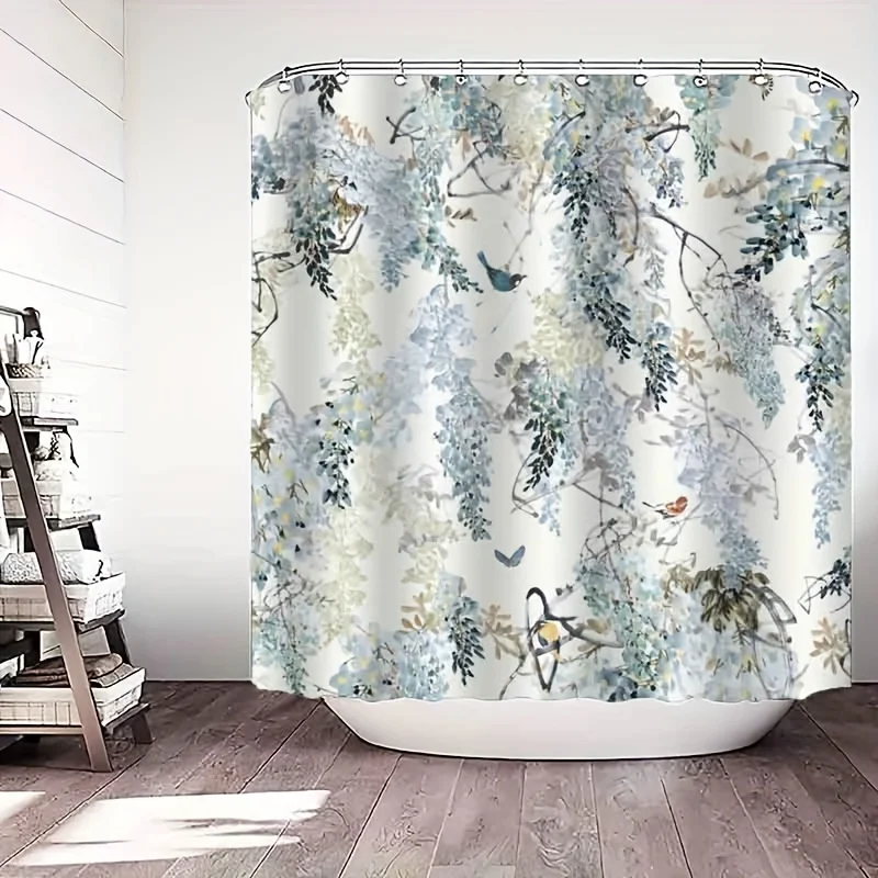 JIT1pcs playful magpie pattern shower curtain, high-end elegant and anti-fog bathroom curtain, multi-functional curtain, bathroo