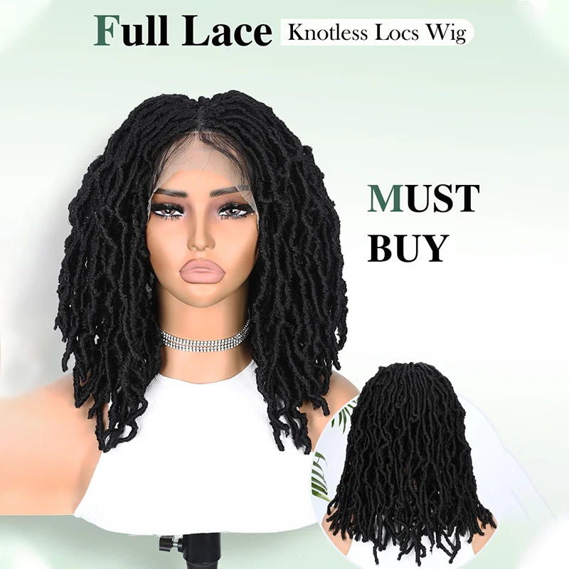 18inch Full Lace Faux Locs Wig Braided Wigs for Black Women Knotless Nu Locs with Baby Hair Lace Front Wigs  Synthetic Wig