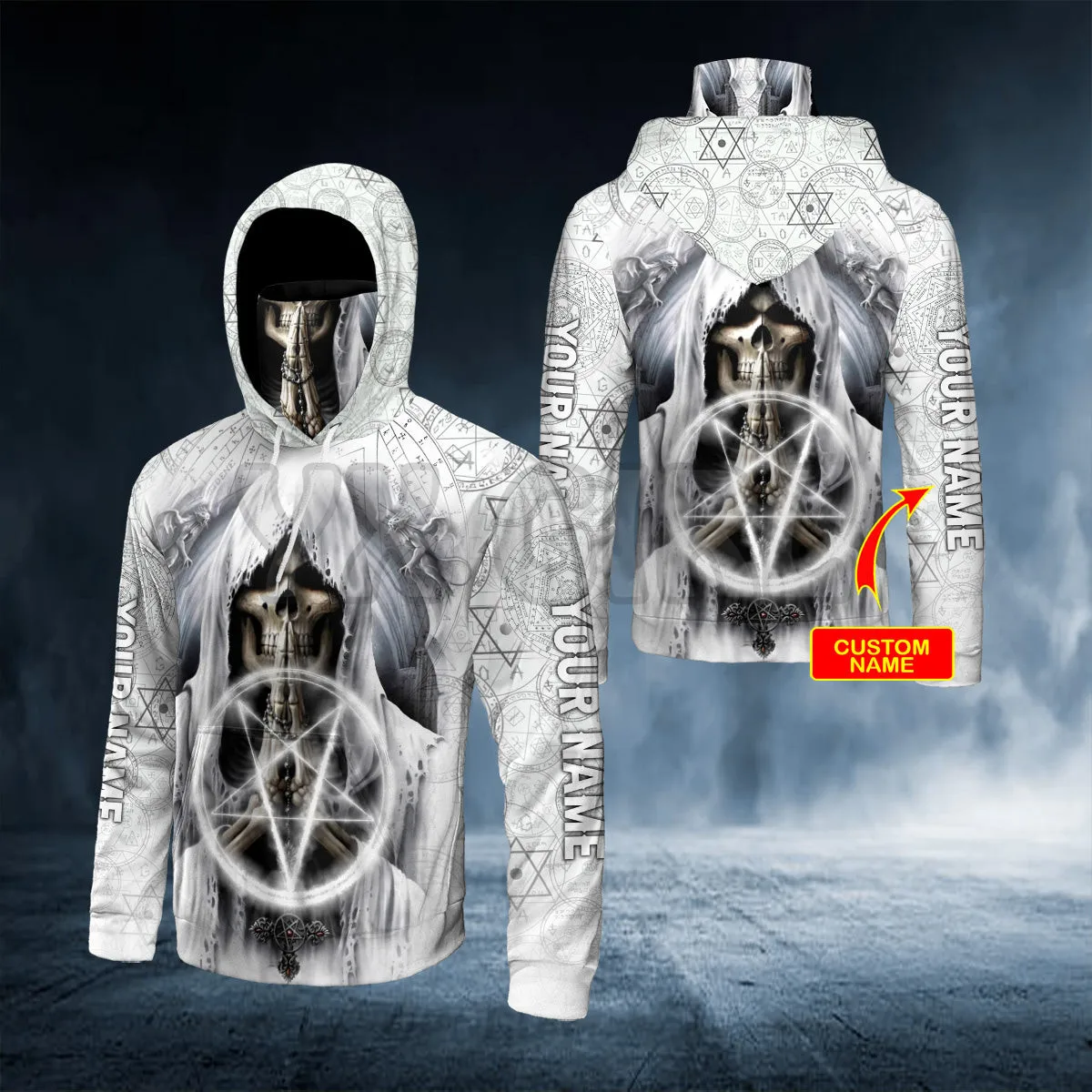 

White Grim Reaper Praying For The Death Bandana Hoodie 3D Printed Hoodies Women Men Casual Pullover Hoodie Mask Warm