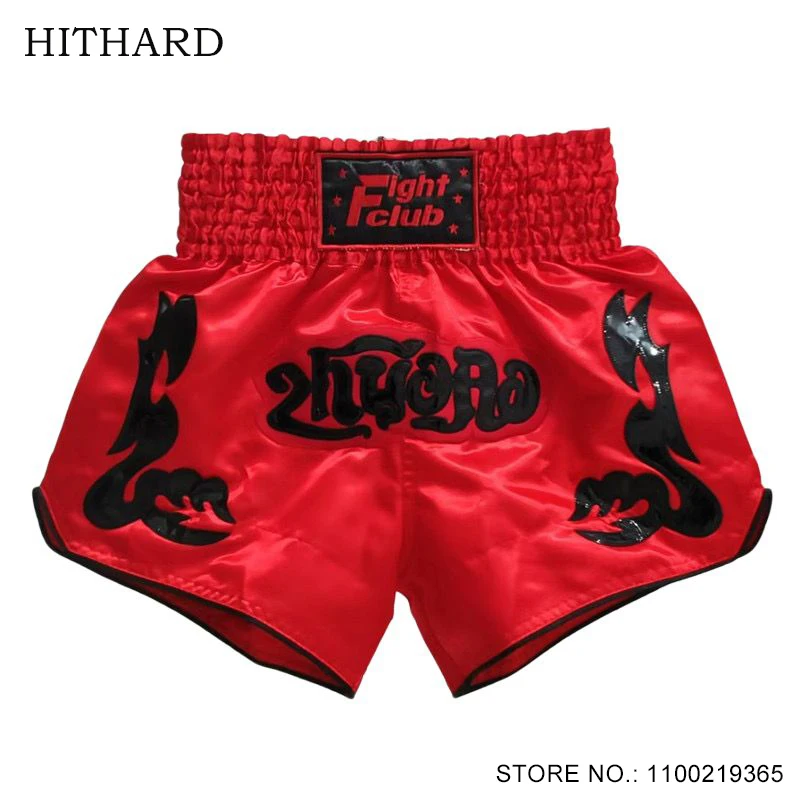 Muay Thai Shorts Men Women Kids Boys Girls Martial Arts MMA Clothes Red Satin Polyester Fight Kickboxing Boxing Training Shorts