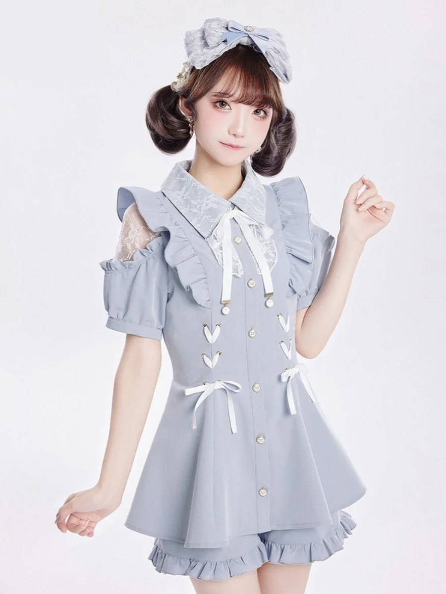 

Wednesday's Alice Dopne Girl Sweet Lace Tie ort Sve Dr + Skirt Pants Set Teenage Sensation Spring 2024 Polyester